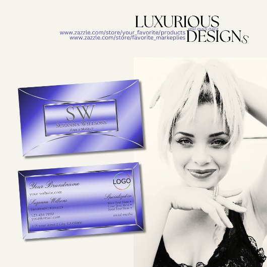 モノグラ王室のムとロゴ付きブルーシルバーデコール 名刺