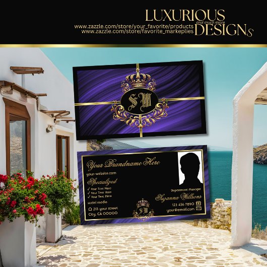 モノグラ王室のム写真と化膿性の青い金ゴールドクラウン 名刺