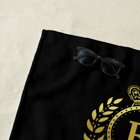 モノグラ王室のム金ゴールドローレルリースクラウンデコシェル ビーチタオル (インサイチュ)