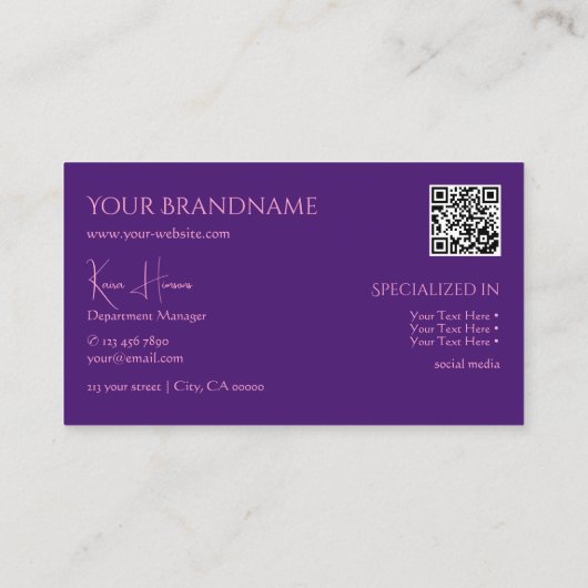 モノグラ王室のムQRCodeと宝石を使用したプレーン紫 名刺 (裏面)