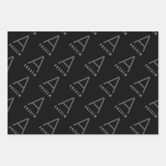 モノグラ男らしムパーソナライズされた白黒 ラッピングペーパーシート (正面)