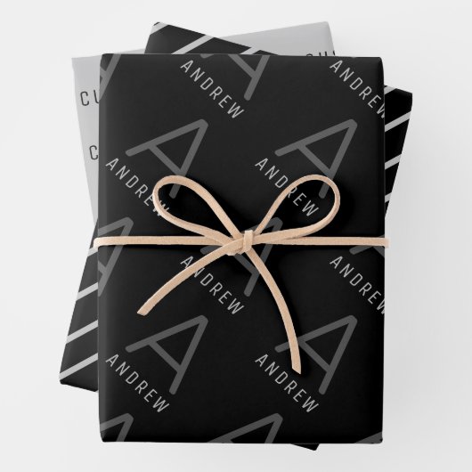 モノグラ男らしムパーソナライズされた白黒 ラッピングペーパーシート (インサイチュ)