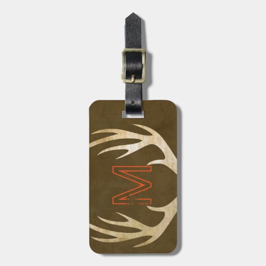 モノグラ素朴ムカスタムバッグラベルと〔雄ジカの〕枝角 ラゲッジタグ (正面縦)