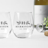 モノグラ素朴ムシンプルイニシャル名ブラックタイプ ステムなしワイングラス