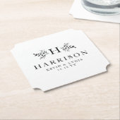 モノグラ素朴ムシンプル白黒結婚クラシック ペーパーコースター (アングル)