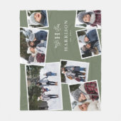 モノグラ素朴ムファミリーコラージ7写真セージグリーン フリースブランケット (正面)