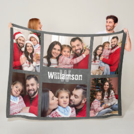 モノグラ素朴ムファミリーフォトコラージュ黒板 フリースブランケット