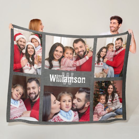 モノグラ素朴ムファミリーフォトコラージュ黒板 フリースブランケット (インサイチュ)