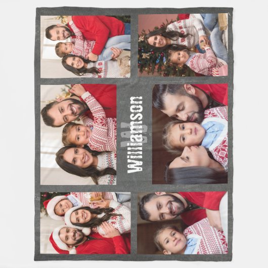 モノグラ素朴ムファミリーフォトコラージュ黒板 フリースブランケット (正面)