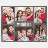 モノグラ素朴ムファミリーフォトコラージュ黒板 フリースブランケット (正面(横))