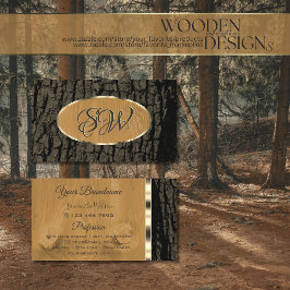 モノグラ素朴ム付き天然の木の樹皮縁ど金ゴールド 名刺