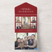 モノグラ素朴ム写真コラージング3倍レッドホリデー オールインワン招待状 (内側)