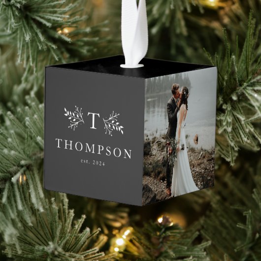 モノグラ素朴ム白黒3 photo family name キューブオーナメント (ツリー)