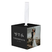 モノグラ素朴ム白黒3 photo family name キューブオーナメント (正面アングル)