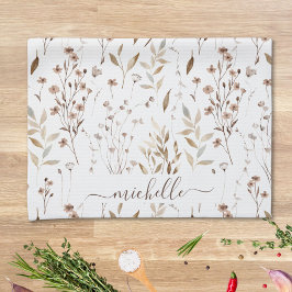 モノグラ素朴ム茶エレガント野の花離れ類 キッチンタオル