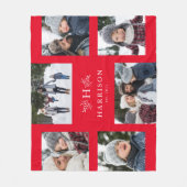 モノグラ素朴ム6枚の写真付きコラージュレッドホイデー フリースブランケット (正面)