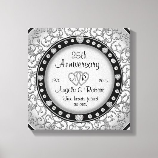 モノグラ結婚ムのハートによる記念日 キャンバスプリント (正面)