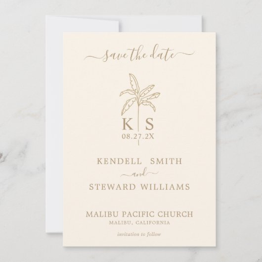 モノグラ結婚ムのロゴパームツリー日付を保存 招待状 (正面)