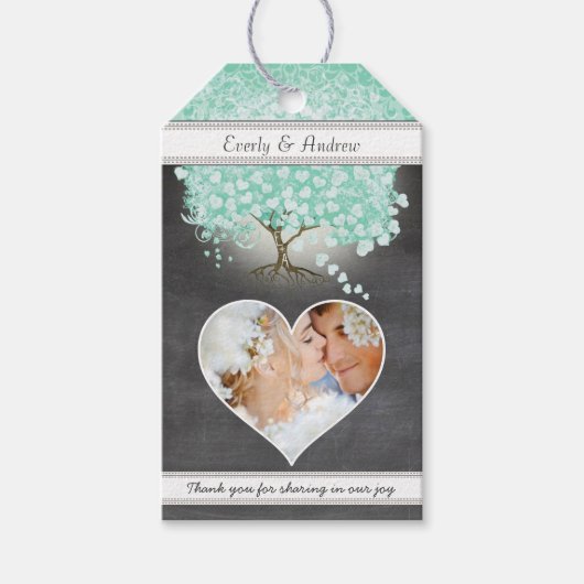 モノグラ結婚ムの写真造幣局または任意のカスタム色 ギフトタグ (正面)