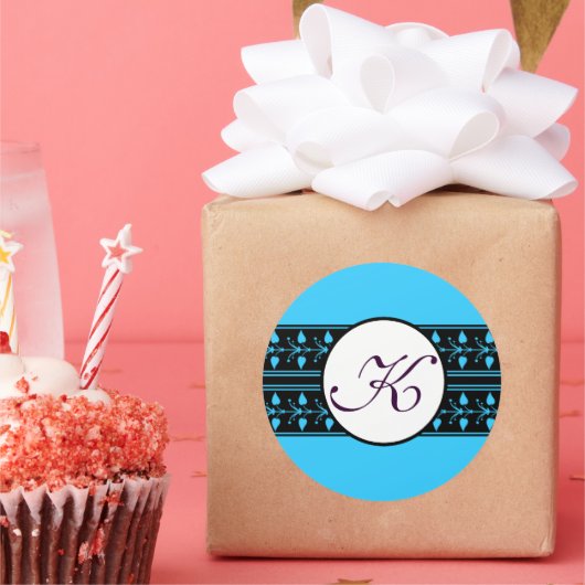 モノグラ結婚ムの明るい縁ど青 ラウンドシール (パーティー)