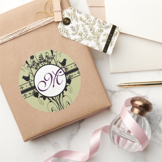 モノグラ結婚ムヴィンテージ縁ど ラウンドシール (ギフト)