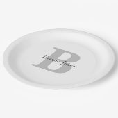 モノグラ結婚ム名ベビーシャワーグレー白黒 ペーパープレート (アングル)