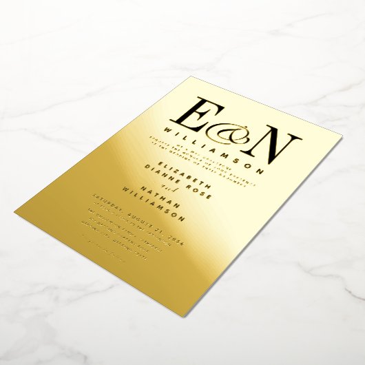 モノグラ結婚ム無地の金ゴールド 箔招待状 (回転した状態)