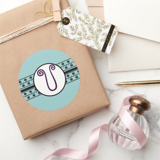 モノグラ結婚ム縁どズブルー ラウンドシール (ギフト)