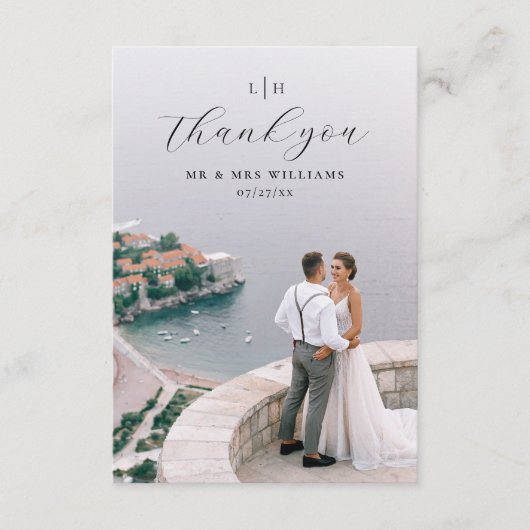 モノグラ結婚ム | エレガントスクリプモダント写真 サンキューカード (正面)