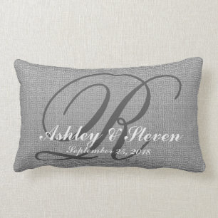 モノグラ結婚ム・グレー・リ素朴ネン・ルック ランバークッション