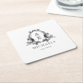 モノグラ結婚ム |ブラック&ホワイトコースター スクエアペーパーコースター (アングル)