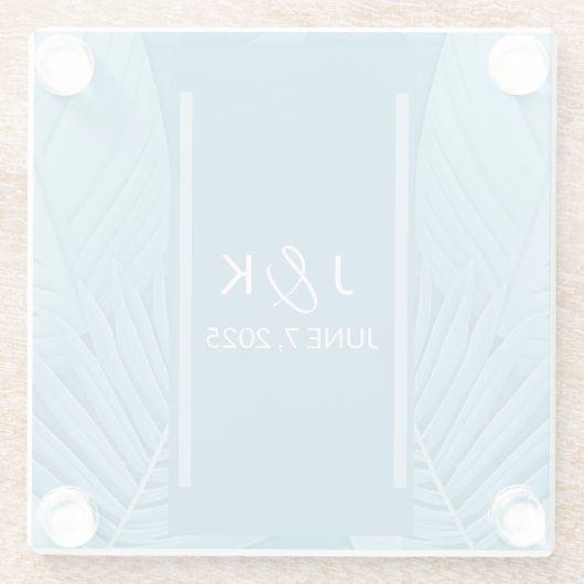 モノグラ結婚ム | 熱帯ティール(緑がかった色) ガラスコースター (裏面)