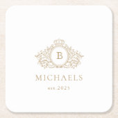 モノグラ結婚ム |金ゴールドとホワイトコースター スクエアペーパーコースター (正面)