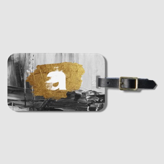 モノグラ絵を描ムルグパーソナライズされたルガ付き白黒 ラゲッジタグ (正面横)