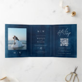 モノグラ縁どムエレガントとネイビ結婚ー・ブルー 三つ折り招待状 (内部)