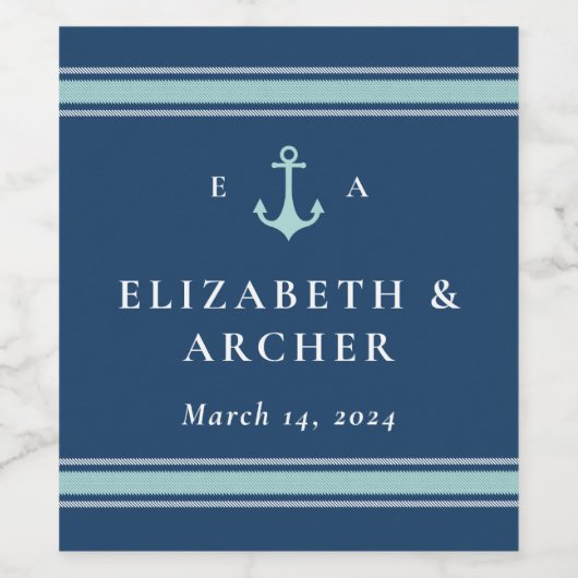 モノグラ航海のム結婚のネイビーブルー ワインラベル (シングルラベル)