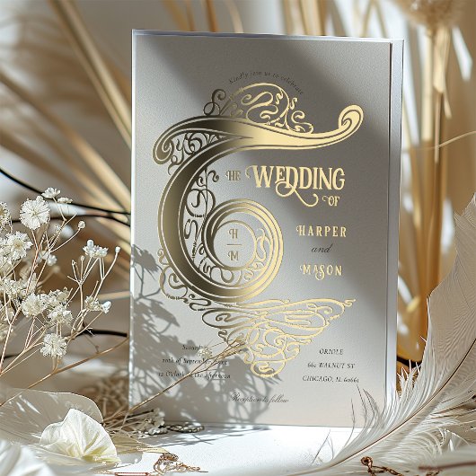 モノグラ華美ム結婚のエレガントタイポグラフィ 箔招待状