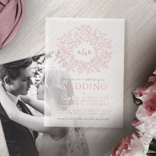 モノグラ離れム・ピ結婚ンクの円 ベラム紙招待状