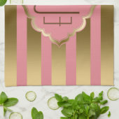 モノグレーズストライプド金ゴールドとピンクの幾何学的パターン キッチンタオル (折り畳み)