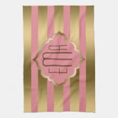 モノグレーズストライプド金ゴールドとピンクの幾何学的パターン キッチンタオル (縦)