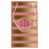 モノグレーズストライプド金ゴールドとピンクの幾何学的パターン スモールペーパーバッグ (裏面)