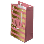 モノグレーズストライプド金ゴールドとピンクの幾何学的パターン スモールペーパーバッグ (裏面アングル)