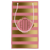 モノグレーズストライプド金ゴールドとピンクの幾何学的パターン スモールペーパーバッグ (正面)