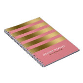 モノグレーズストライプド金ゴールドとピンクの幾何学的パターン ノートブック (右側)