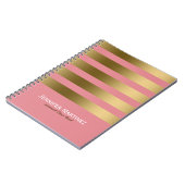 モノグレーズストライプド金ゴールドとピンクの幾何学的パターン ノートブック (左側)