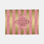 モノグレーズストライプド金ゴールドとピンクの幾何学的パターン フリースブランケット (正面(横))