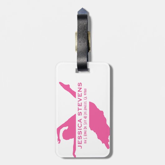 モノグレーズピンクと白のダンサー2 ラゲッジタグ (裏面縦)