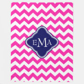 モノグレーズピンクブルーと白いジグザグシェブロン フリースブランケット (正面)