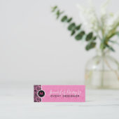 モノグレーズピンクレース背景ブラックダマスク スキニー名刺 (スタンド正面)