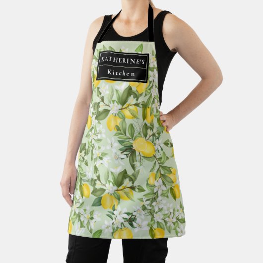 モノグレードウォーターカラーイエローレモンホワイト花模様  エプロン (インサイチュ)